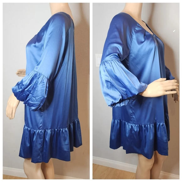 Diane Von Furstenberg Silk Blue Mini Dress Size 4 Ruffle Hem Bubble Sleeves - Picture 12 of 16